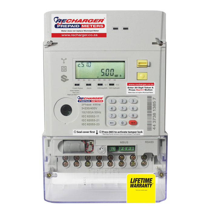 Recharger 3 Phase Prepaid Electricity Meter 100AMP