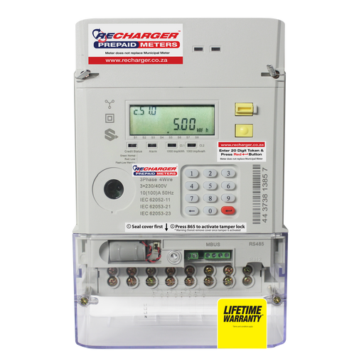 Recharger 3 Phase Prepaid Electricity Meter 100AMP